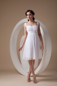 White Column Sheath Straps Chiffon Beading Prom Dress