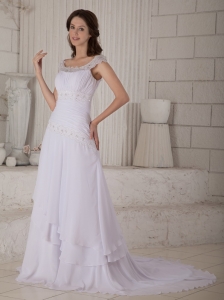 A-line Wedding Dress Princess Scoop Court Train Chiffon
