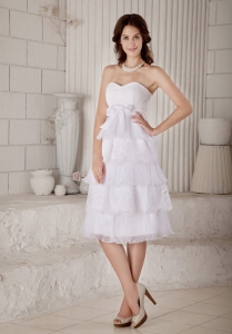 Empire Sweetheart Wedding Dress Knee-length Organza Lace Bow