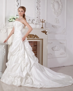 Brand A-line Wedding Dress Strapless Court Train Taffeta