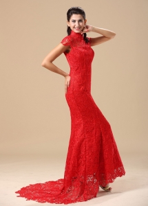 High-neck Short Sleeves Lace Skirt 2013 Prom Dress