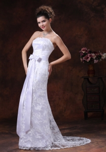 Wedding Gown Lace Over Shirt Strapless With Sash