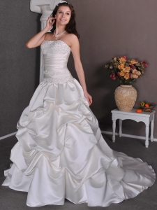 Strapless Court Train Taffeta Pick-ups Wedding Dress