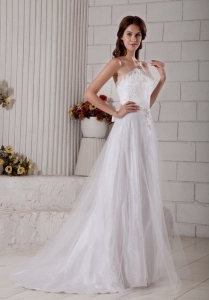 A-line Sweetheart Wedding Dress Brush Train Tulle Appliques