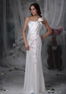 One Shoulder Taffeta Pink Beadings Ruch Wedding Dress