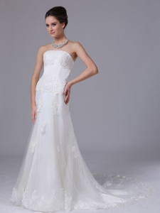 Strapless Wedding Dress Lace Column Tulle Court Train
