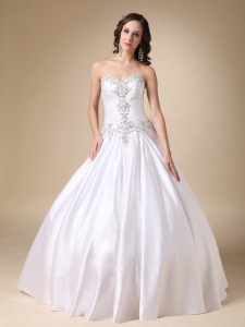 White Ball Gown Sweetheart Beading Taffeta Wedding Dress