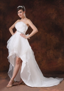Beaded Waist Wedding Gown Strapless Organza High-low