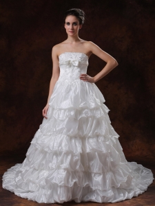 Beaded Strapless Organza Court Train tiered skirt Wedding Dress