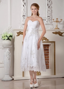 Wedding Gown Empire Sweetheart Tea-length Lace Appliques