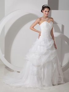 White Mermaid Strapless Tea-length Ruch Wedding Dress