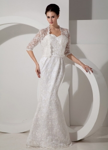 Best Column Sweetheart Floor-length Lace Belt Wedding Gown
