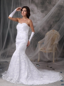 Perfect Trumpet / Mermaid Sweetheart Lace Beading Bridal Gown