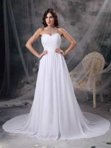 Sweetheart Court Train Chiffon Appliques and Ruch Wedding Gown