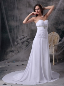 Sweetheart Court Train Chiffon Appliques and Ruch Wedding Dress