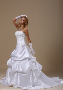A-line Wedding Dress Lace Strapless Bodice Pick-ups