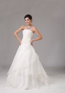 Appliques Ruched Bodice Wedding Dress Organza A-line