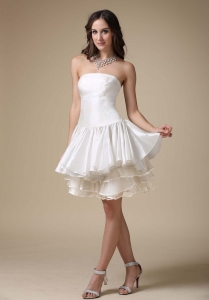 A-line Strapless Mini-length Taffeta Ruch Wedding Dress