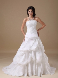 A-line Strapless Wedding Dress Court Train Taffeta Lace