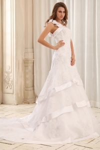 Luxurious Mermaid One Shoulder Wedding Gowns Ruffled Layers