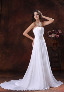 Chiffon White Beaded Decotare Sweetheart Wedding Dress