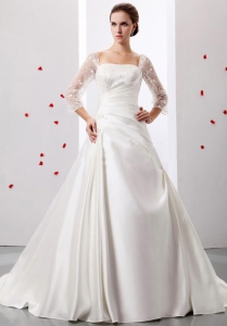 A-line Square So Beautiful Weding Dress Ruch and Appliques