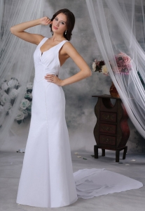 Beaded Watteau Train Chiffon Scoop Simple Wedding Dress