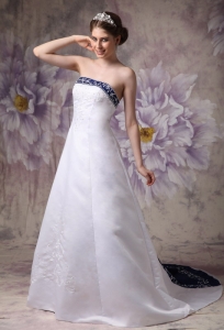 Wedding Gown Strapless Chapel Train Satin Embroidery
