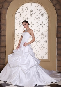 A-line Wedding Dress Embroidery Taffeta White Pick-ups
