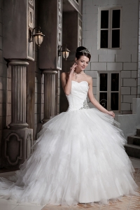 Ball Gown Court Train Tulle Taffeta Beading Wedding Dress