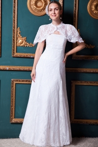 Beauty Column Strapless Floor-length Lace Wedding Dress