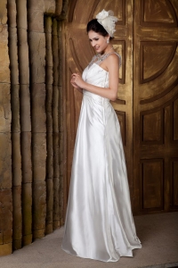 A-line V-neck Elastic Woven Beading Wedding Dress