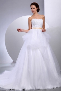 Strapless Wedding Gowns With Appliques and Sash