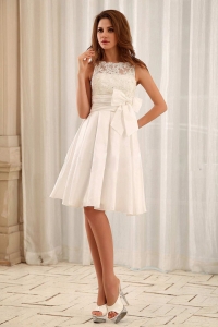 Sweet Bateau Short Wedding Gowns Lace and Sash