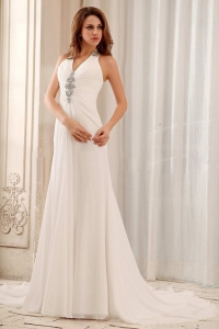 Beaded Halter Weding Dress With Chiffon For Wedding Party