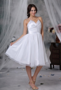 Knee-length Organza Ruched Bodice Short Wedding Dress