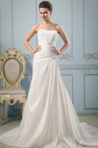 Princess Strapless Wedding Dress With Appliques and Ruch