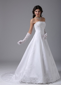 Strapless A-line Bridal Gown Dress With Lace and Satin