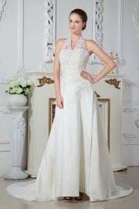 Halter Top A-Line Lace Wedding Bridal Gown Court Train