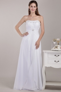 White Empire Strapless Chiffon Beading Wedding Dress