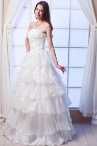 Wedding Gown A-line Strapless Floor-length Organza Beading