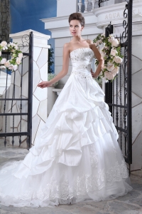 A-line Strapless Organza Beading and Appliques Wedding Gown