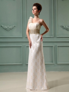 Champagne Beading Column Organza One Shoulder Bridal Gown