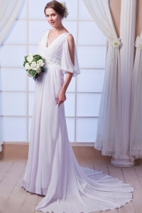 Beautiful V-neck Empire Court Train Chiffon Beading Wedding Dress