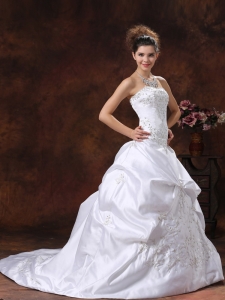 Custom Made Wedding Dress With Embroidery Bodice and Pick-ups