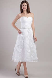 Sweetheart Ankle-length White Appliques and Beading Bridal Gown