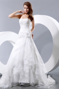 Taffeta and Organza Ruch and Hand Made Flower Wedding Bridal Gown