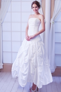 Strapless Ankle-length Taffeta Sequin Wedding Dress with Pick Ups