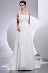 Halter 2013 Wedding Dress With Hand Made Flowers and Appliques