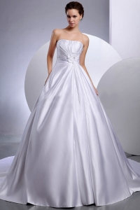Ball Gown Hand Made Flowers Chapel Train Wedding Bridal Gown